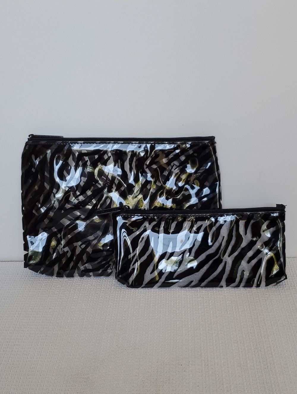 Estee Lauder Zebra Pattern Black & Clear Cosmetic Bags